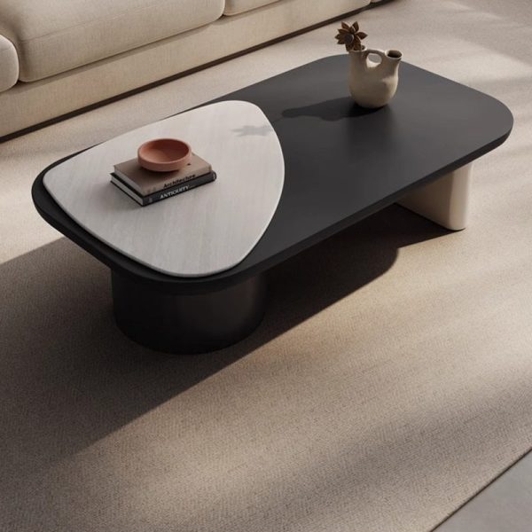 Contemporary Scandinavian Rectangular Wood Microcrystalline Stone Coffee Table For Living Room - Image 2