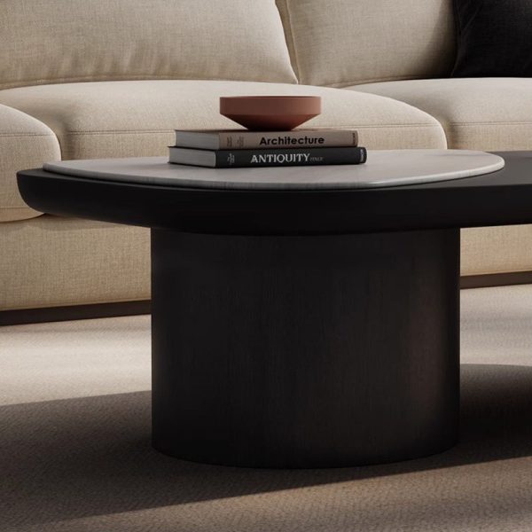 Contemporary Scandinavian Rectangular Wood Microcrystalline Stone Coffee Table For Living Room - Image 8