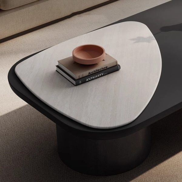 Contemporary Scandinavian Rectangular Wood Microcrystalline Stone Coffee Table For Living Room - Image 5