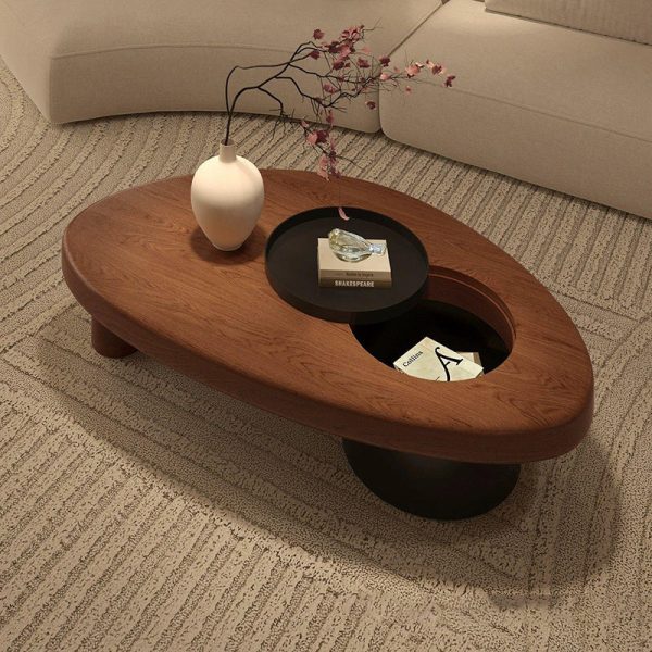 Modern Minimalist Alien Triangle Wood Iron Coffee Table 1-Storage For Living Room - Image 7