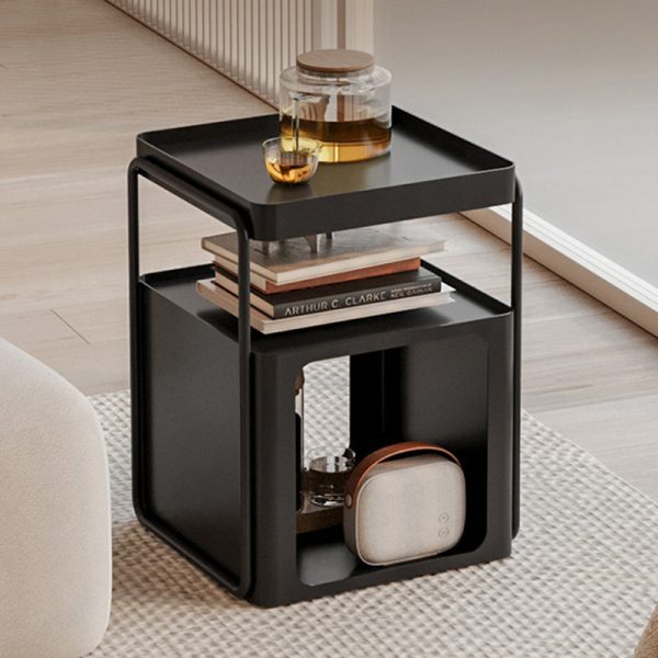 Modern Minimalist Cream Removable Square Rectangular Iron Side Table 3-Tier For Living Room - Image 2