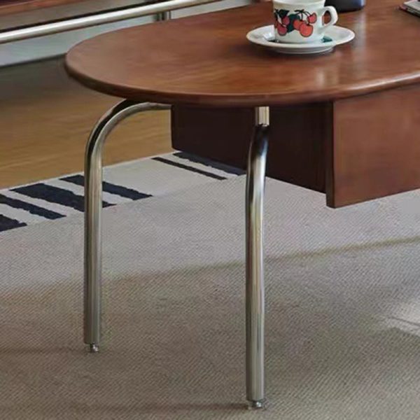 Traditional Vintage Oval Wood Stainless Steel Coffee Table 1-Drawer For Living Room - Image 9