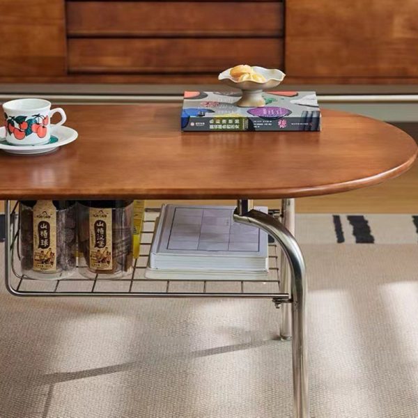 Traditional Vintage Oval Wood Stainless Steel Coffee Table 1-Drawer For Living Room - Image 10