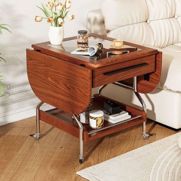 Traditional Vintage Removable Expandable Foldable Oval Wood Glass Stainless Steel Coffee Table 1-Drawer For Living Room - Image 8
