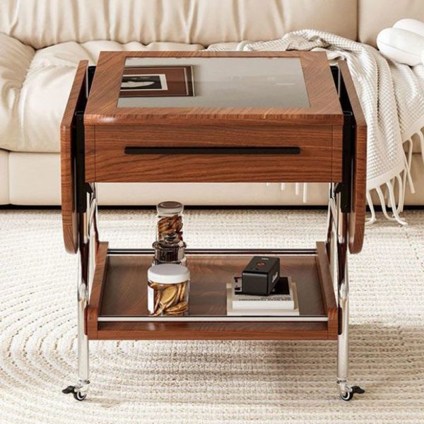 Traditional Vintage Removable Expandable Foldable Oval Wood Glass Stainless Steel Coffee Table 1-Drawer For Living Room - Image 9