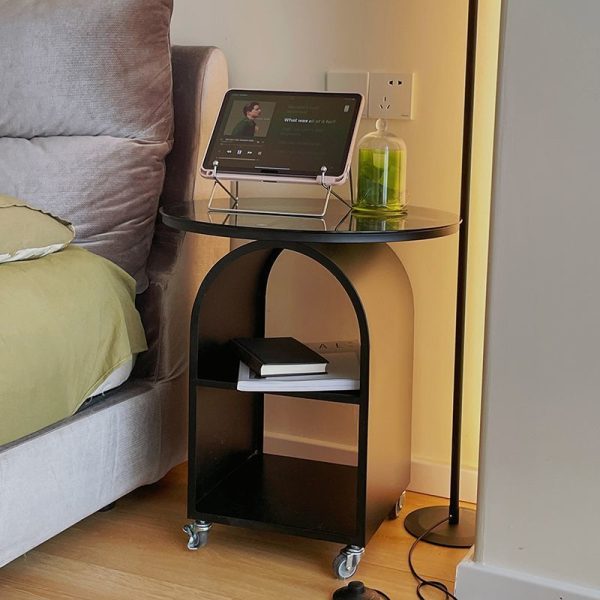 Contemporary Scandinavian Cream Removable Round Rectangular Arched Iron Glass Side Table 3-Tier For Living Room - Image 3