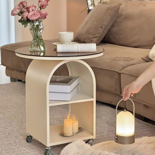 Contemporary Scandinavian Cream Removable Round Rectangular Arched Iron Glass Side Table 3-Tier For Living Room - Image 11