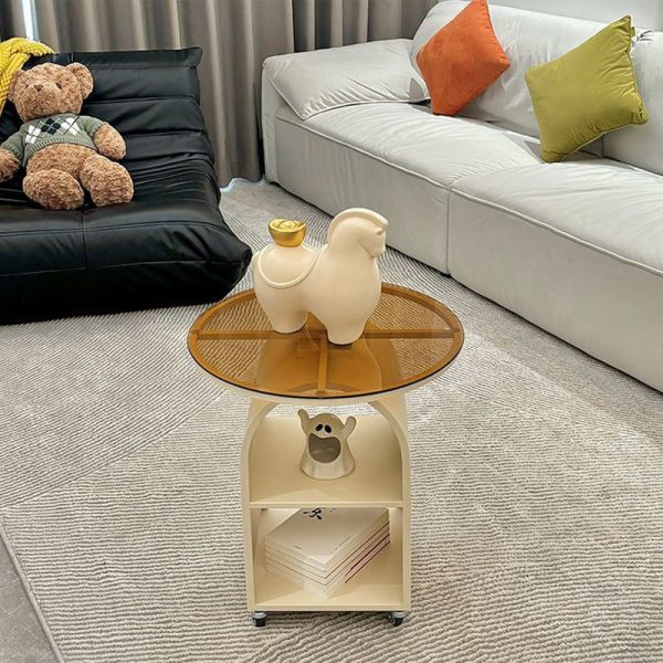 Contemporary Scandinavian Cream Removable Round Rectangular Arched Iron Glass Side Table 3-Tier For Living Room - Image 16