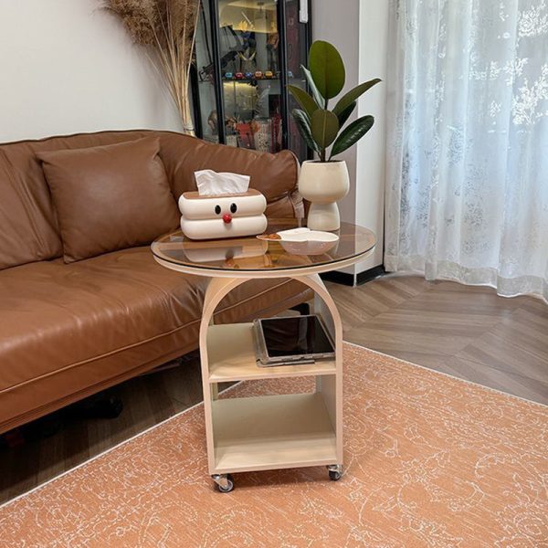 Contemporary Scandinavian Cream Removable Round Rectangular Arched Iron Glass Side Table 3-Tier For Living Room - Image 17