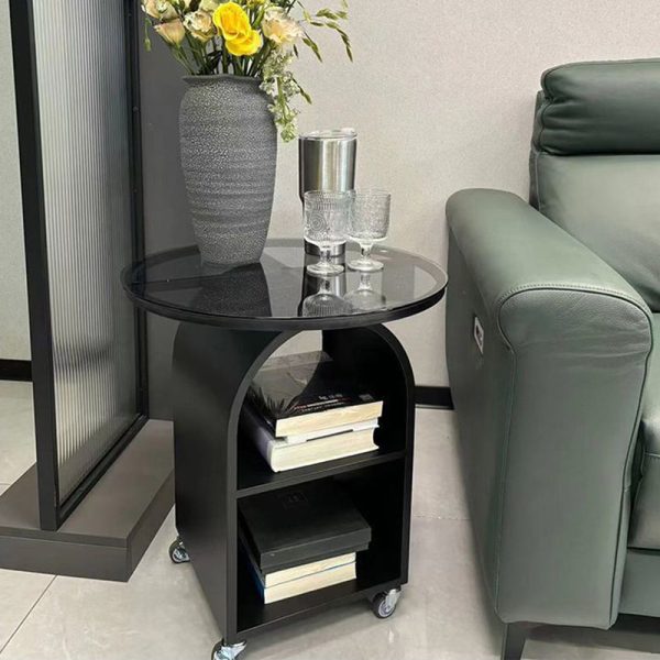 Contemporary Scandinavian Cream Removable Round Rectangular Arched Iron Glass Side Table 3-Tier For Living Room - Image 19