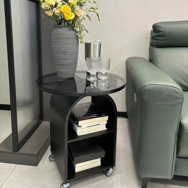 Contemporary Scandinavian Cream Removable Round Rectangular Arched Iron Glass Side Table 3-Tier For Living Room - Image 2