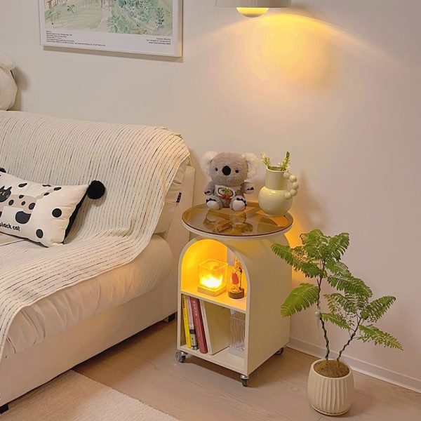 Contemporary Scandinavian Cream Removable Round Rectangular Arched Iron Glass Side Table 3-Tier For Living Room - Image 22