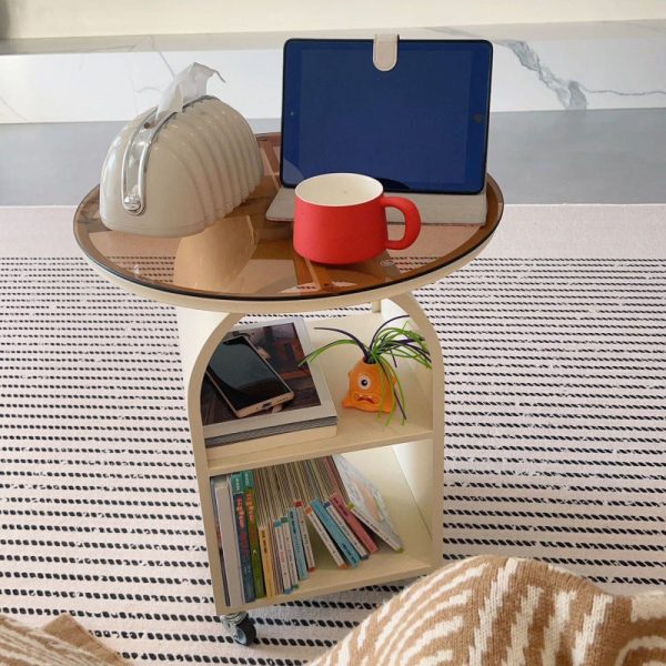 Contemporary Scandinavian Cream Removable Round Rectangular Arched Iron Glass Side Table 3-Tier For Living Room - Image 5