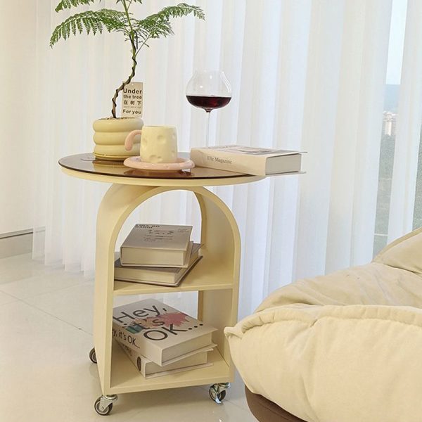 Contemporary Scandinavian Cream Removable Round Rectangular Arched Iron Glass Side Table 3-Tier For Living Room - Image 7