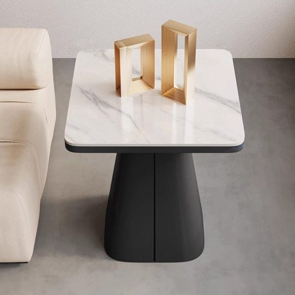 Modern Minimalist Square Cone Iron Rock Slab Side Table For Living Room - Image 3