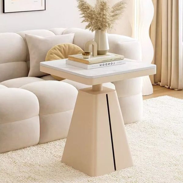 Modern Minimalist Square Cone Iron Rock Slab Side Table For Living Room - Image 11