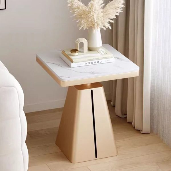 Modern Minimalist Square Cone Iron Rock Slab Side Table For Living Room - Image 13