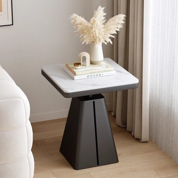 Modern Minimalist Square Cone Iron Rock Slab Side Table For Living Room - Image 14