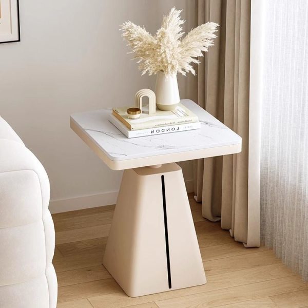 Modern Minimalist Square Cone Iron Rock Slab Side Table For Living Room - Image 15