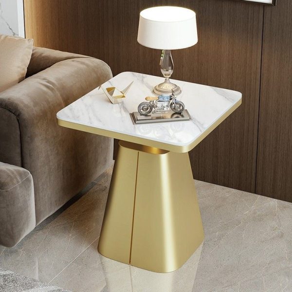 Modern Minimalist Square Cone Iron Rock Slab Side Table For Living Room - Image 2