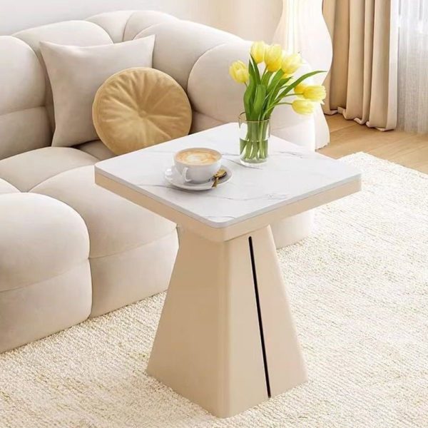 Modern Minimalist Square Cone Iron Rock Slab Side Table For Living Room - Image 10