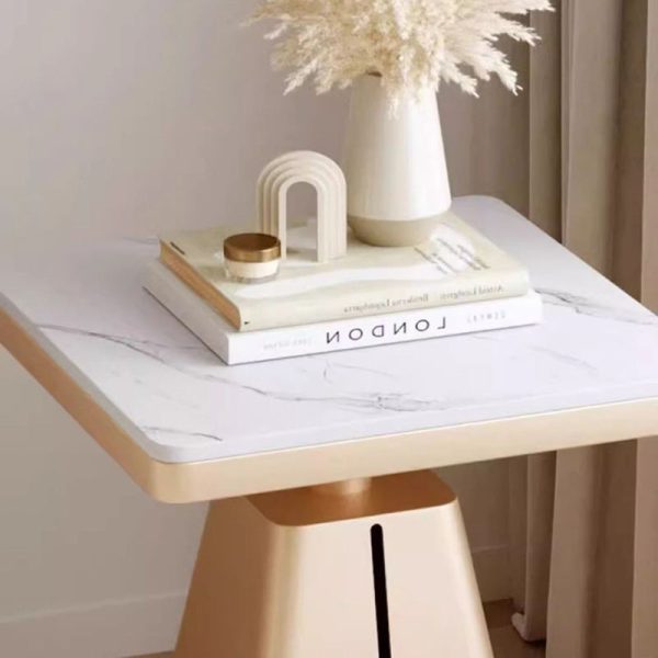 Modern Minimalist Square Cone Iron Rock Slab Side Table For Living Room - Image 6