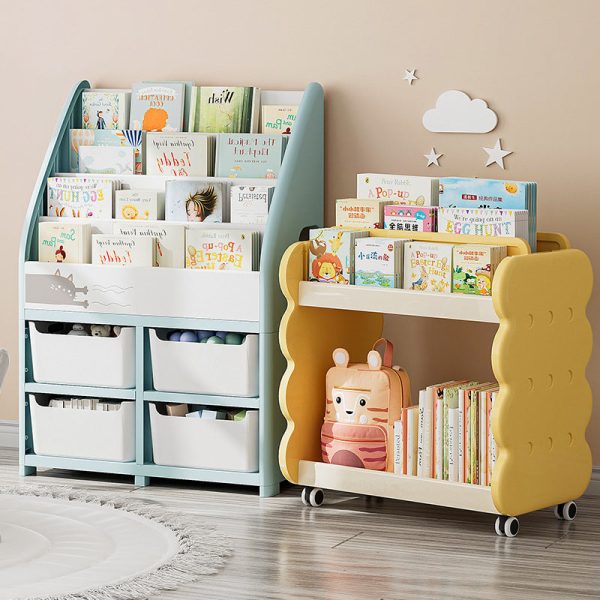 Contemporary Creative Cartoon Kids Cheese Cookies Square Rectangle PP Bookshelves 2-Tier For Home Office - Image 2