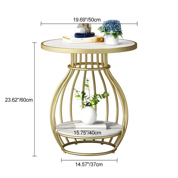 Modern Minimalist Round Oval Square Metal Rock Slab Side Table 2-Tier For Living Room - Image 4