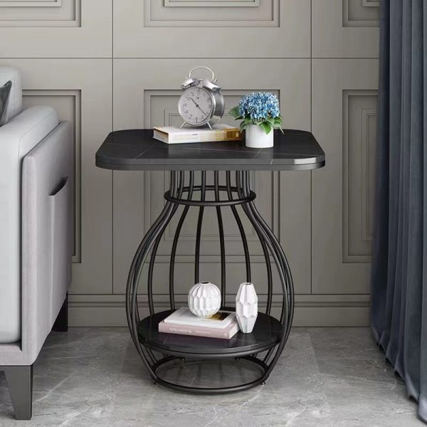 Modern Minimalist Round Oval Square Metal Rock Slab Side Table 2-Tier For Living Room - Image 19