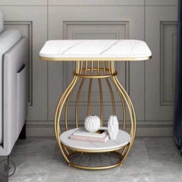 Modern Minimalist Round Oval Square Metal Rock Slab Side Table 2-Tier For Living Room - Image 20