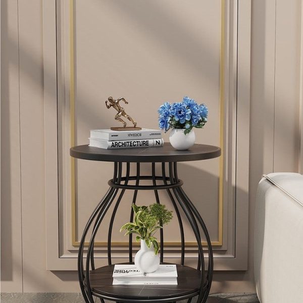Modern Minimalist Round Oval Square Metal Rock Slab Side Table 2-Tier For Living Room - Image 16