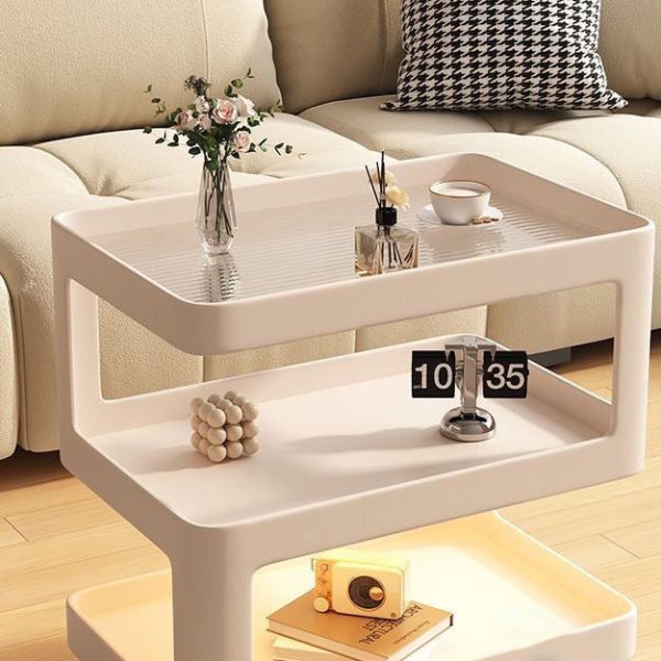 Contemporary Nordic Cream Removable Rectangle Iron Glass Side Table 3-Tier For Living Room - Image 8