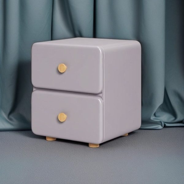 Modern Minimalist Cream Rectangle Square Leather Wood Nightstand 2-Drawer For Bedroom - Image 13