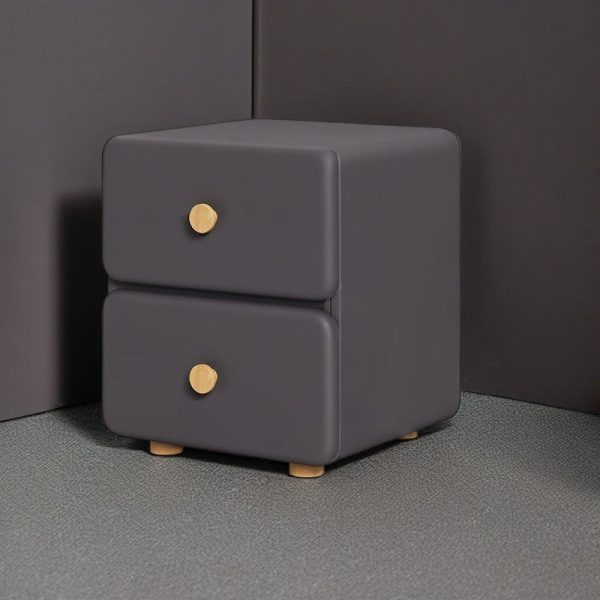 Modern Minimalist Cream Rectangle Square Leather Wood Nightstand 2-Drawer For Bedroom - Image 14
