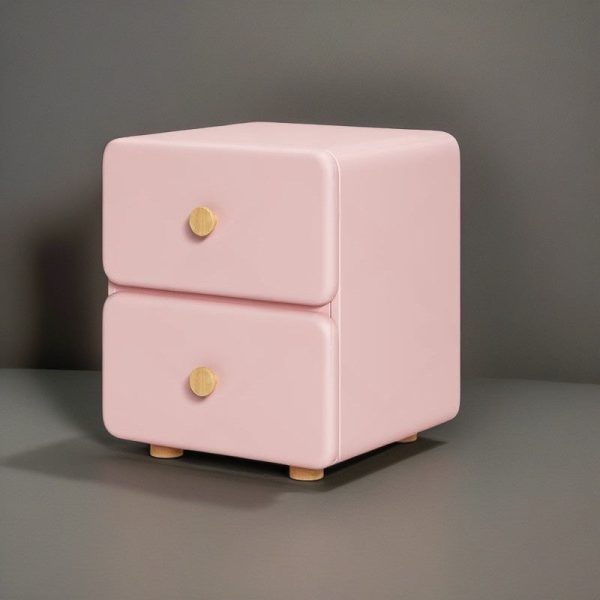 Modern Minimalist Cream Rectangle Square Leather Wood Nightstand 2-Drawer For Bedroom - Image 11