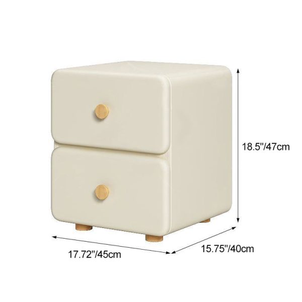 Modern Minimalist Cream Rectangle Square Leather Wood Nightstand 2-Drawer For Bedroom - Image 5
