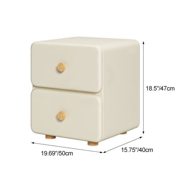 Modern Minimalist Cream Rectangle Square Leather Wood Nightstand 2-Drawer For Bedroom - Image 6