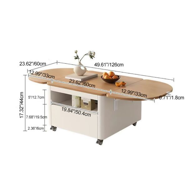 Contemporary Nordic Moveable Foldable Expandable Rectangular Square Wood Metal Coffee Table 1-Drawer For Living Room - Image 4