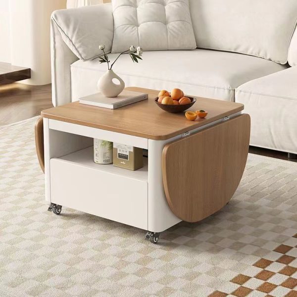 Contemporary Nordic Moveable Foldable Expandable Rectangular Square Wood Metal Coffee Table 1-Drawer For Living Room