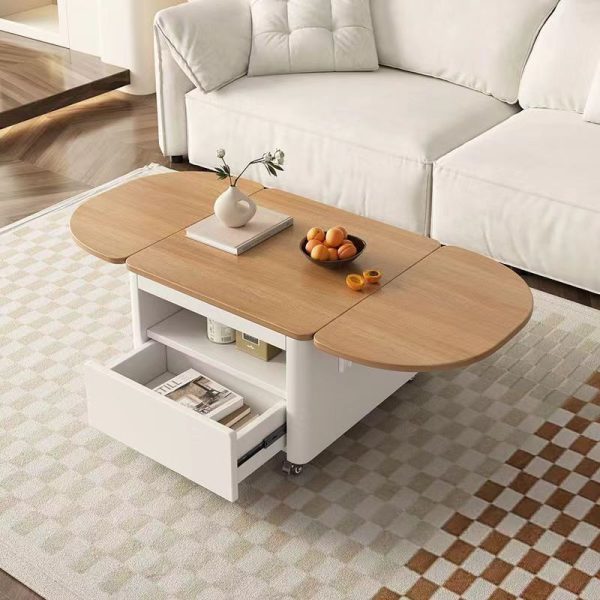 Contemporary Nordic Moveable Foldable Expandable Rectangular Square Wood Metal Coffee Table 1-Drawer For Living Room - Image 7