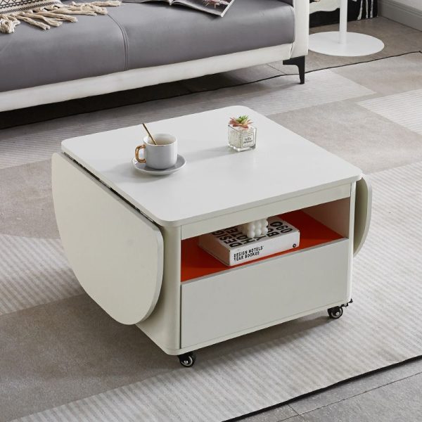 Contemporary Nordic Moveable Foldable Expandable Rectangular Square Wood Metal Coffee Table 1-Drawer For Living Room - Image 8