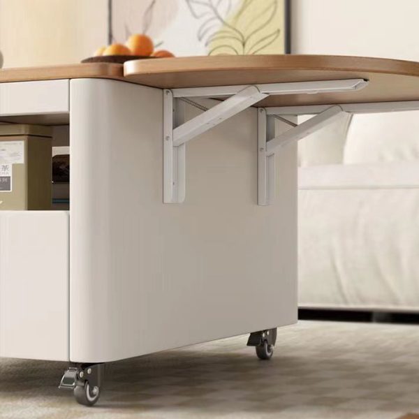 Contemporary Nordic Moveable Foldable Expandable Rectangular Square Wood Metal Coffee Table 1-Drawer For Living Room - Image 6