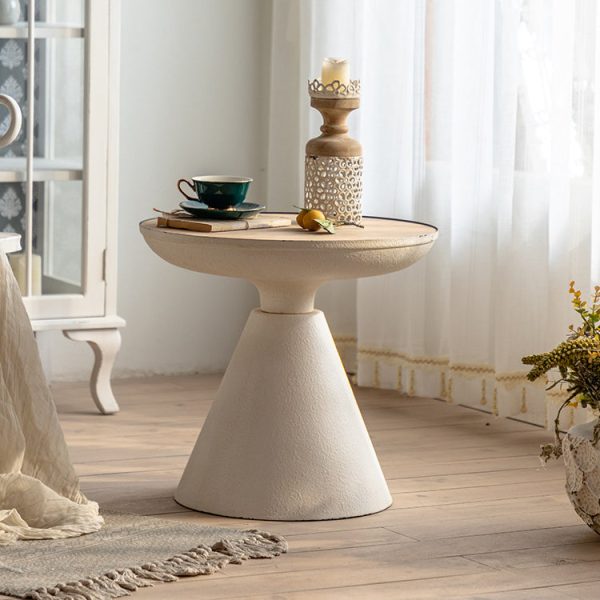 Traditional Rustic Round Cone Iron Density Panel Side Table For Living Room - Image 2