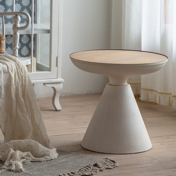 Traditional Rustic Round Cone Iron Density Panel Side Table For Living Room - Image 7
