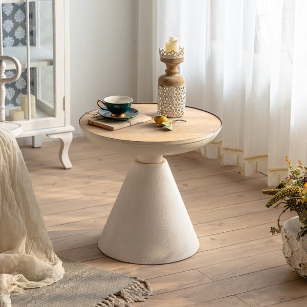Traditional Rustic Round Cone Iron Density Panel Side Table For Living Room - Image 9