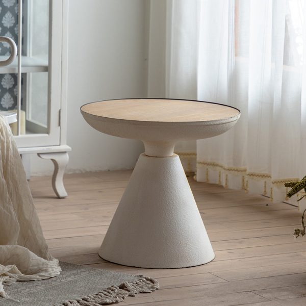 Traditional Rustic Round Cone Iron Density Panel Side Table For Living Room - Image 8