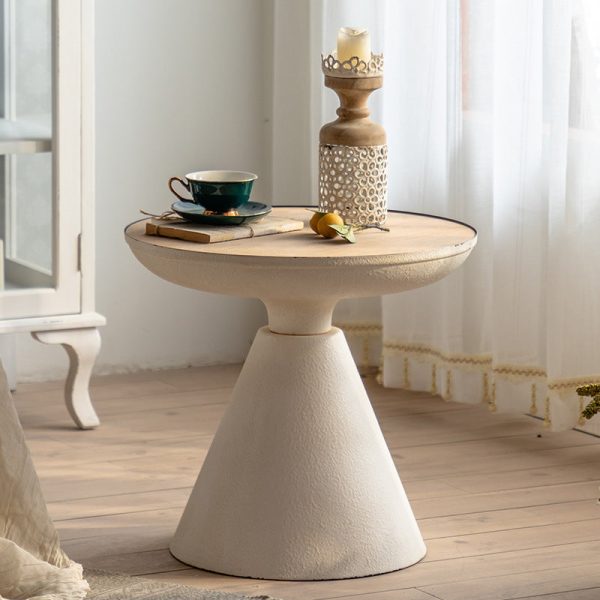 Traditional Rustic Round Cone Iron Density Panel Side Table For Living Room - Image 3