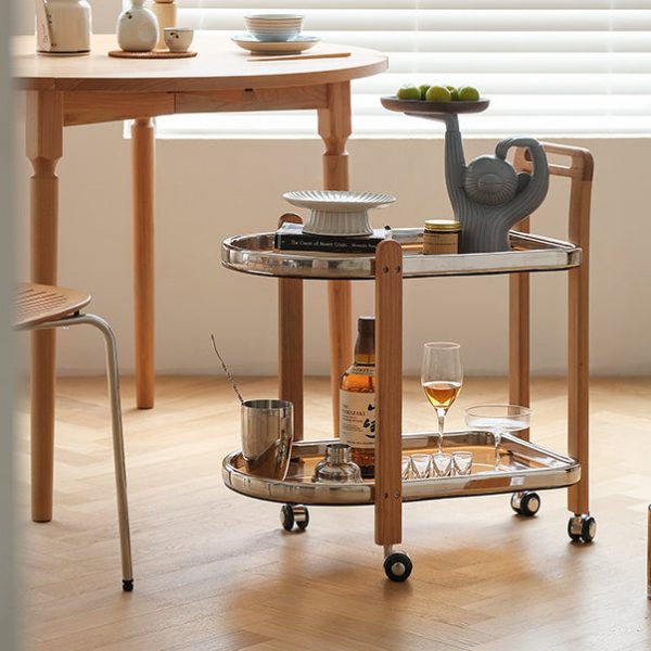 Modern Minimalist Removable Oval Cherry Wood Glass Side Table 2-Tier For Living Room - Image 12