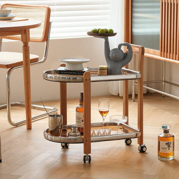 Modern Minimalist Removable Oval Cherry Wood Glass Side Table 2-Tier For Living Room - Image 24