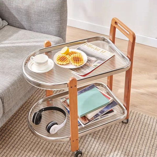 Modern Minimalist Removable Oval Cherry Wood Glass Side Table 2-Tier For Living Room - Image 2